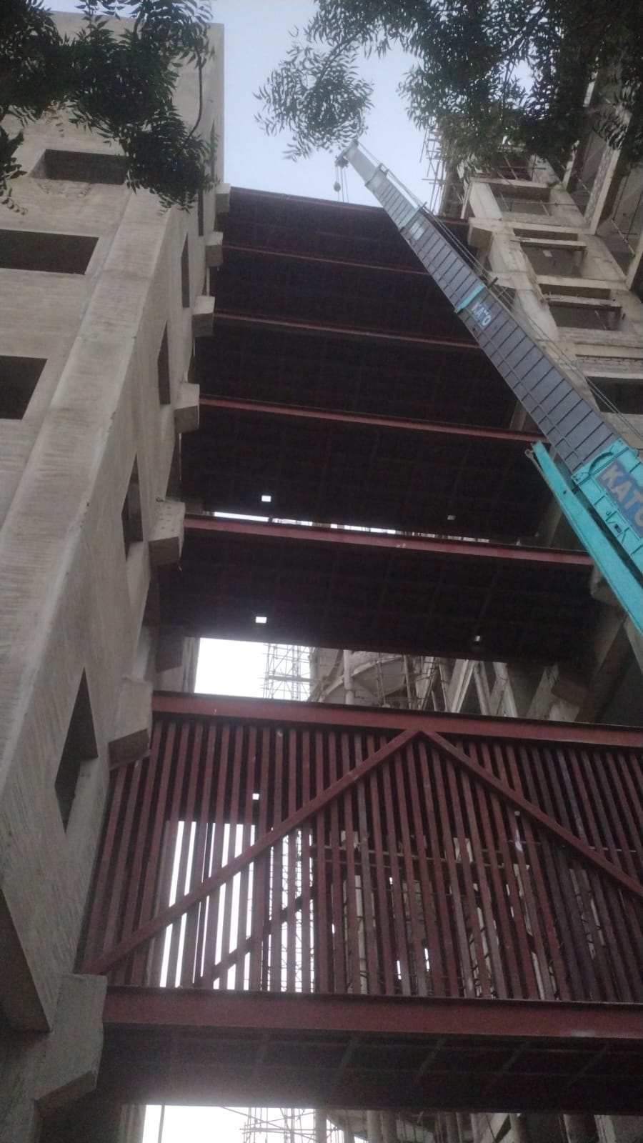 Structural steel erection with crane